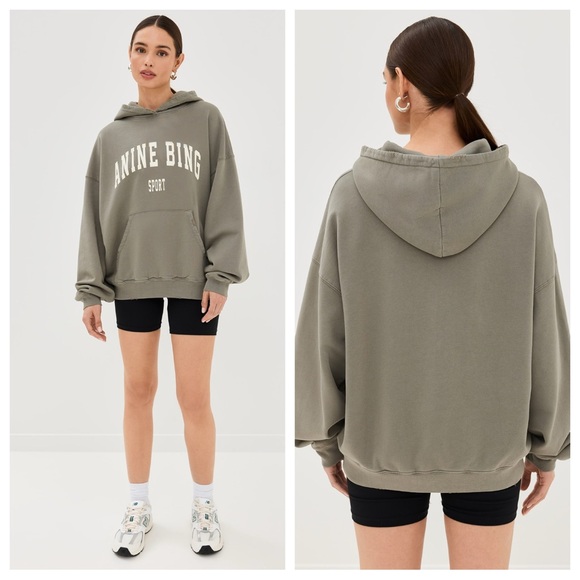 Anine Bing Tops - Anine Bing Sport Harvey Sweatshirt Hoodie Pullover Mid-Weight Fleece Distressed